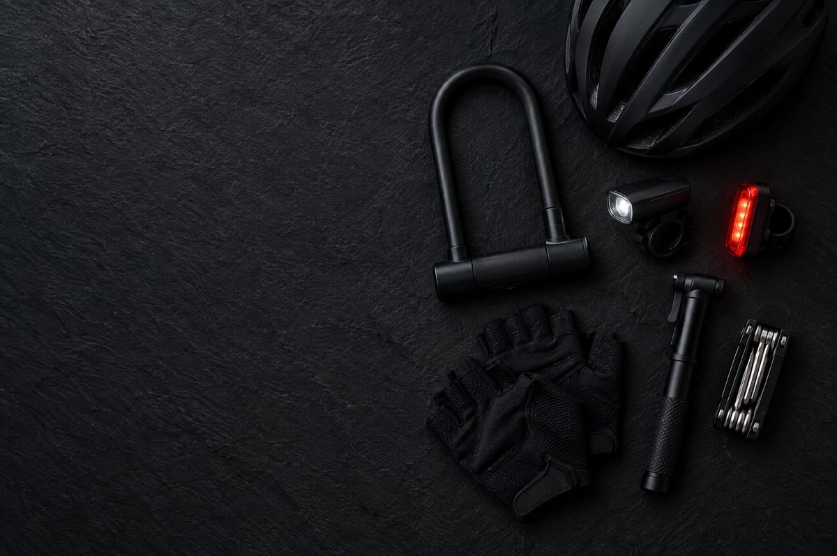Fahrradzubehör: Helm, Schloss, Beleuchtung, Handschuhe, Pumpe und Multitool